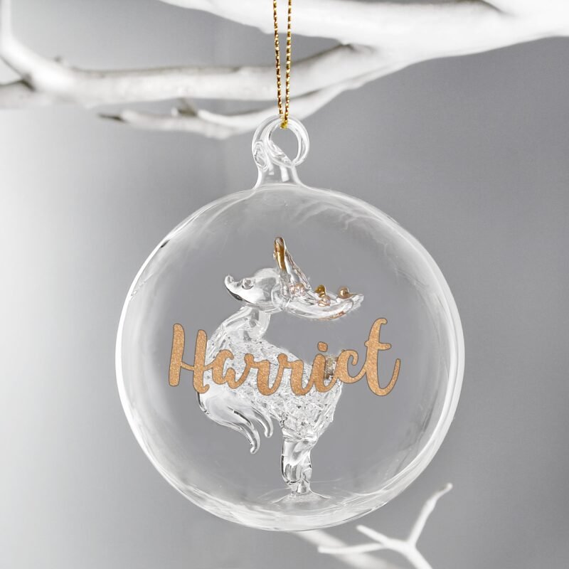 Personalised Gold Glitter Name Only Reindeer Glass Bauble