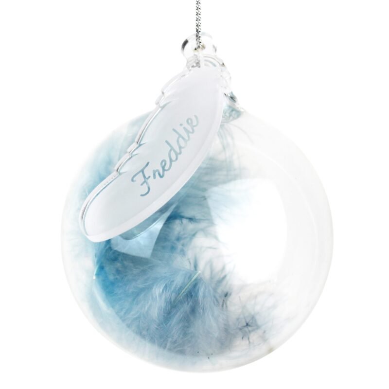 Personalised Blue Feather Glass Bauble - Image 2