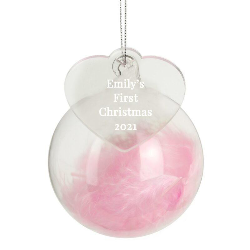 Personalised Free Text Pink Feather Glass Bauble With Heart Tag - Image 6