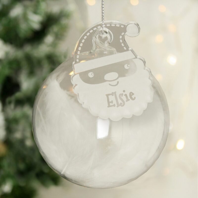 Personalised Christmas White Feather Glass Bauble With Santa Tag - Image 3