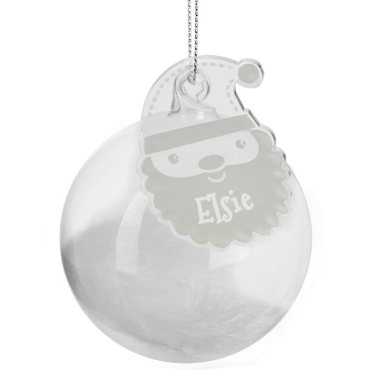 Personalised Christmas White Feather Glass Bauble With Santa Tag - Image 4