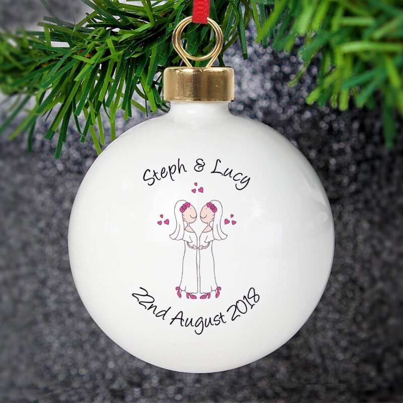 Personalised Female Same-Sex Wedding Partnership Bauble - Image 6