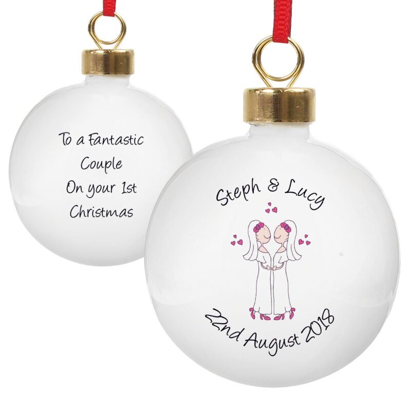 Personalised Female Same-Sex Wedding Partnership Bauble - Image 5