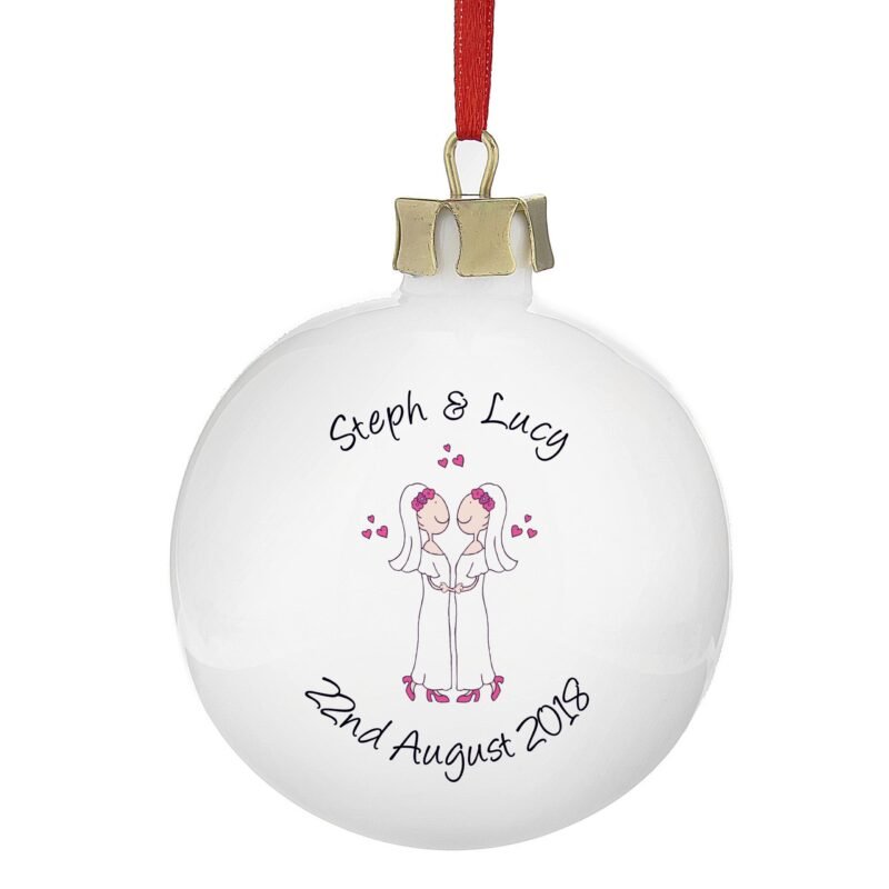 Personalised Female Same-Sex Wedding Partnership Bauble - Image 4