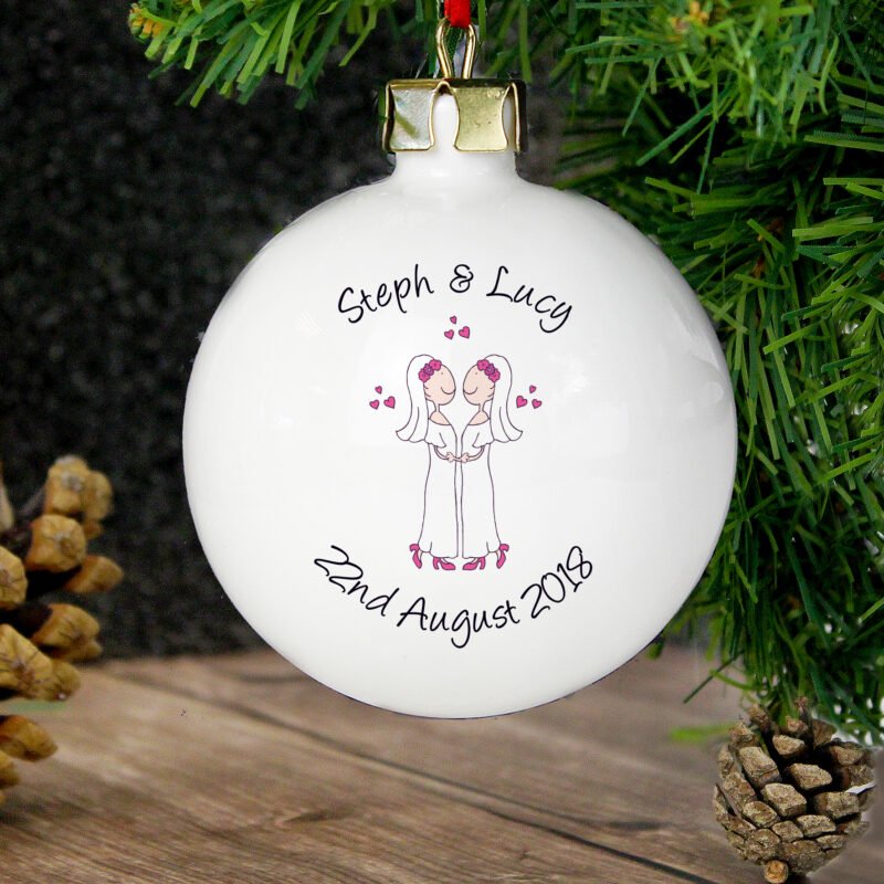 Personalised Female Same-Sex Wedding Partnership Bauble - Image 3