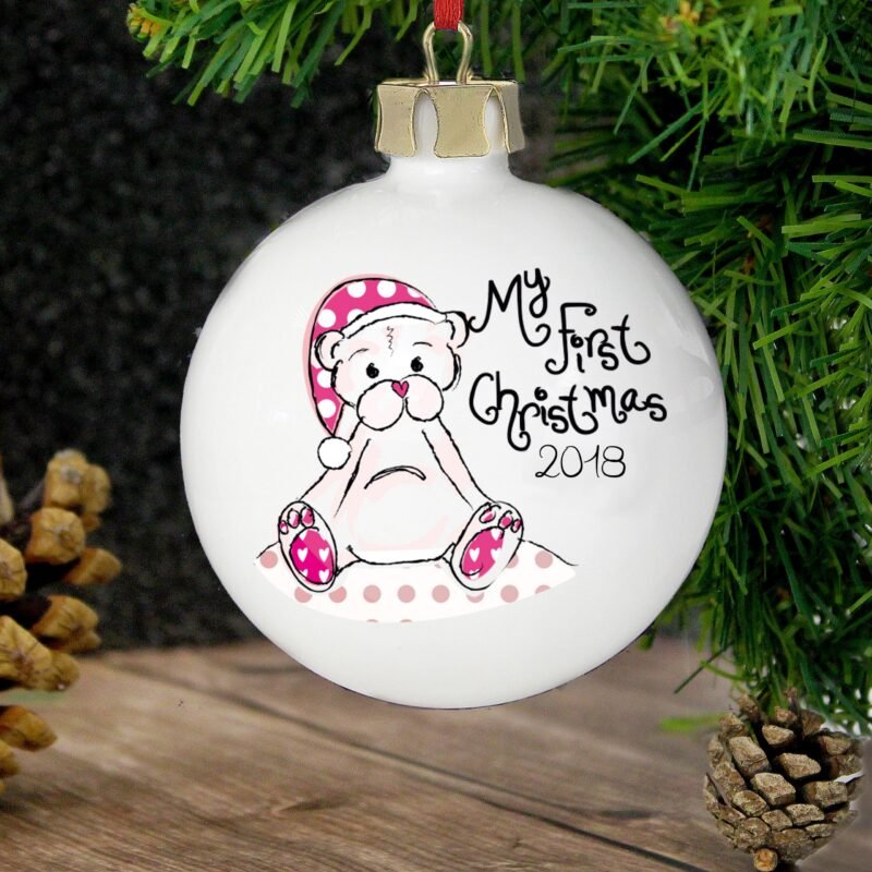 Personalised Cute Teddy My 1st Xmas Bauble - Image 3