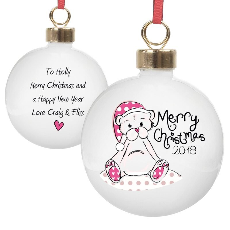 Personalised Cute Teddy Merry Xmas Bauble - Image 3