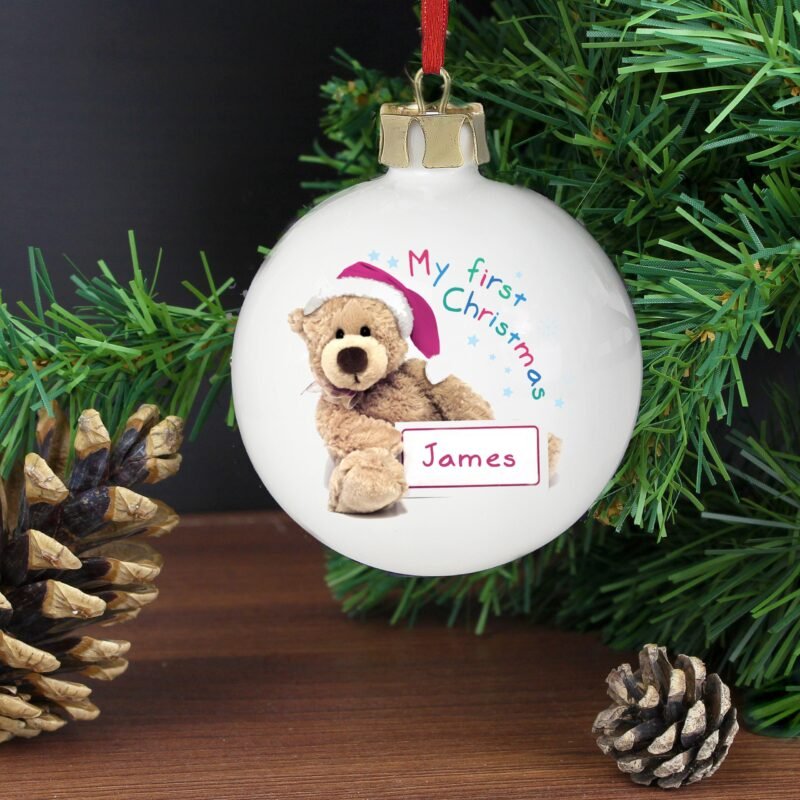 Personalised Teddy 1st Christmas Bauble - Image 7