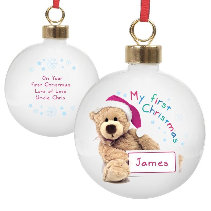 Personalised Teddy 1st Christmas Bauble - Image 4