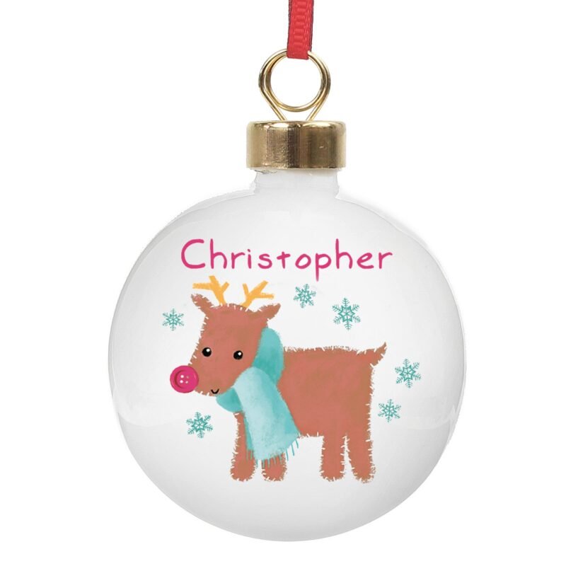 Personalised Felt Stitch Reindeer Bauble - Image 3