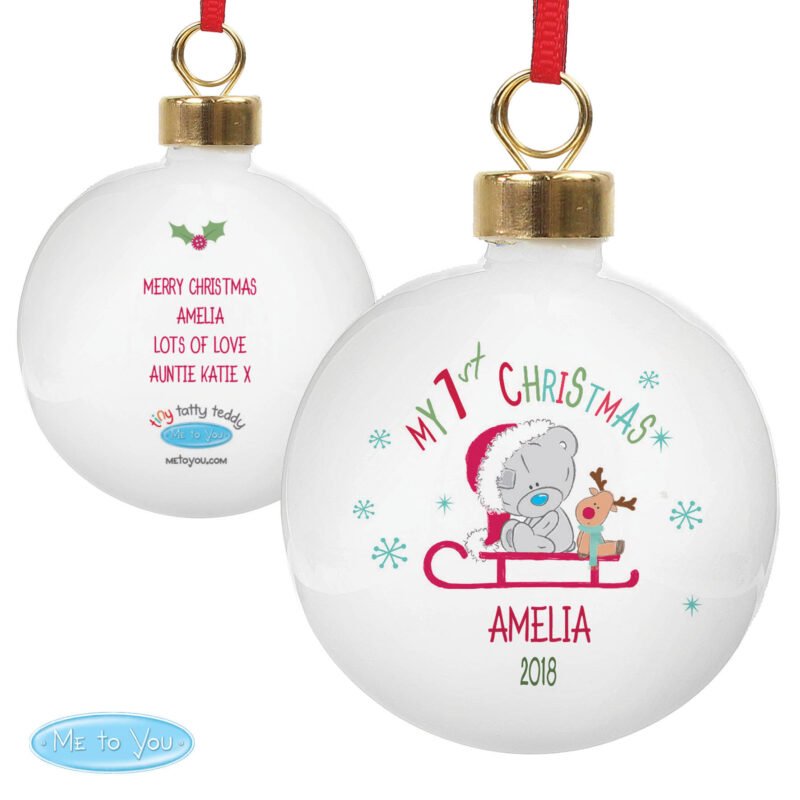 Personalised Tiny Tatty Teddy My 1st Christmas Sleigh Bauble - Image 5