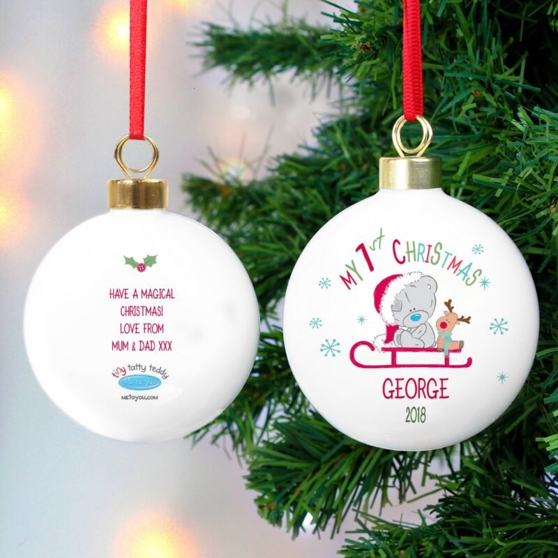 Personalised Tiny Tatty Teddy My 1st Christmas Sleigh Bauble - Image 2