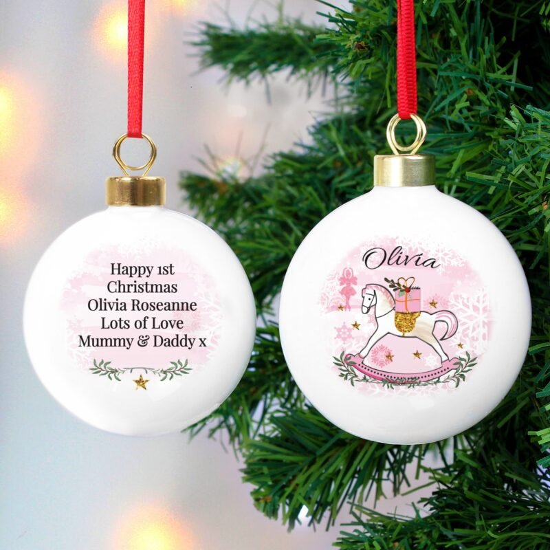 Personalised Pink Rocking Horse Bauble - Image 3