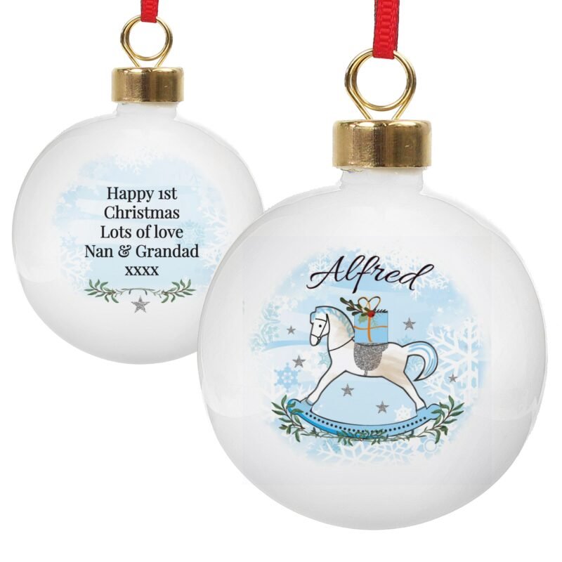 Personalised Blue Rocking Horse Bauble - Image 4