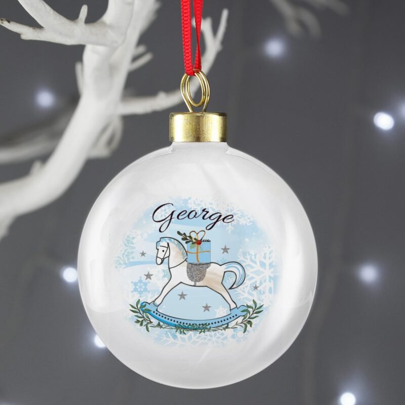 Personalised Blue Rocking Horse Bauble - Image 2