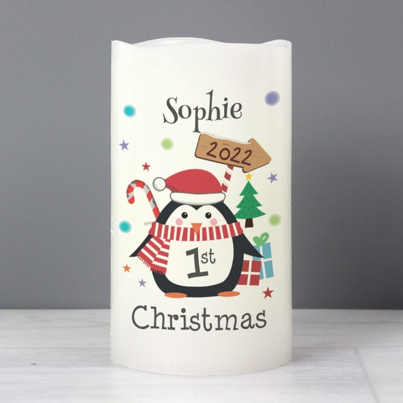 Personalised 1st Christmas Penguin LED Candle - Image 3