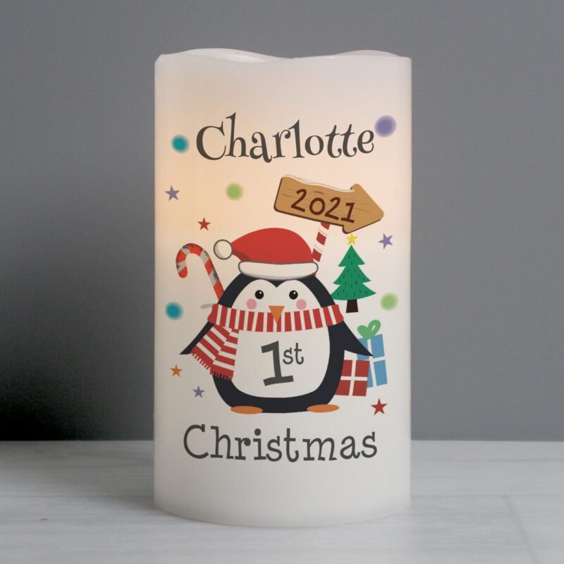 Personalised 1st Christmas Penguin LED Candle - Image 4