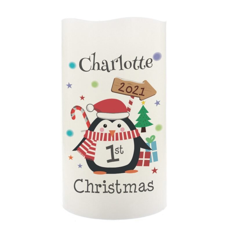 Personalised 1st Christmas Penguin LED Candle - Image 6