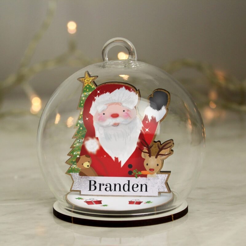 Personalised Wooden Santa Glass Bauble - Image 3