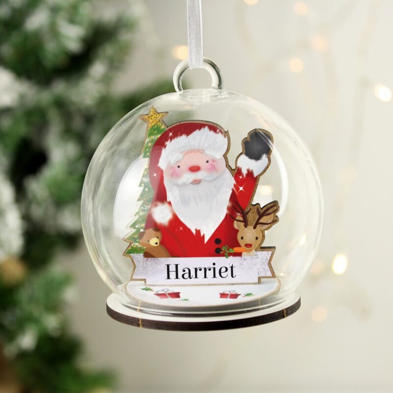 Personalised Wooden Santa Glass Bauble - Image 4