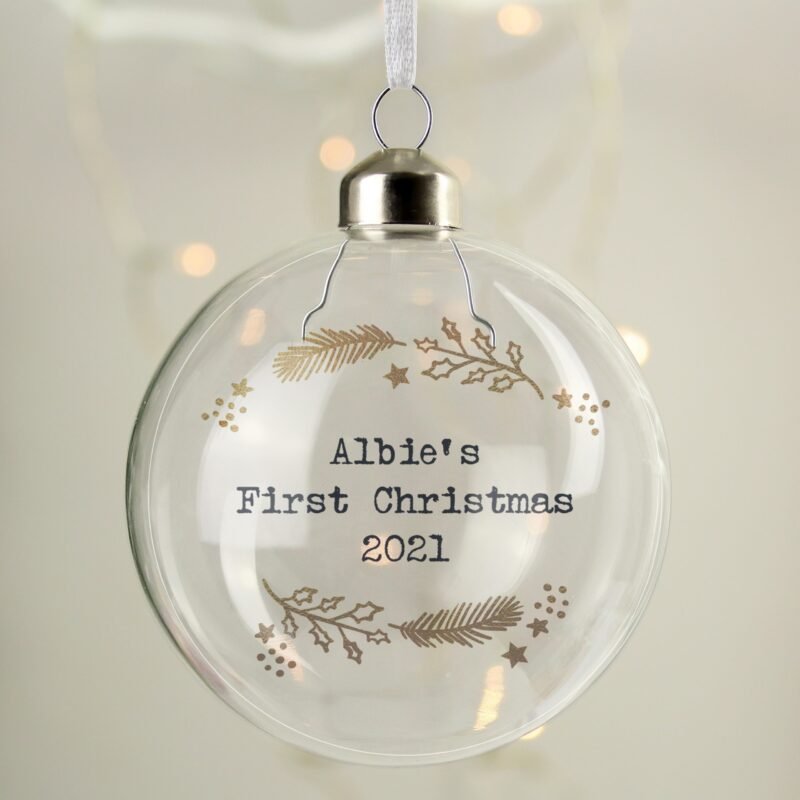 Personalised Gold Wreath Glass Bauble - Image 3