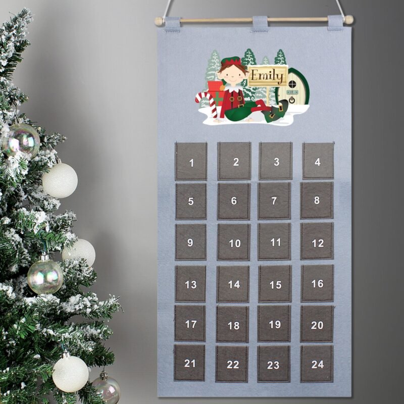 Personalised Elf Advent Calendar In Silver Grey - Image 4