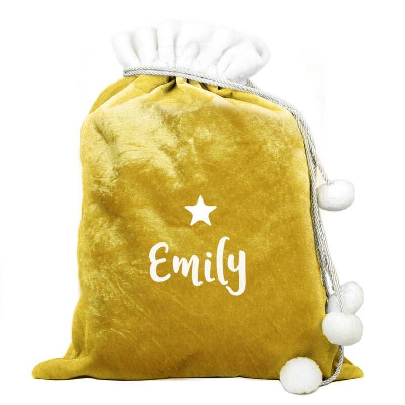 Personalised Name Only Gold Luxury Pom Pom Sack - Image 2