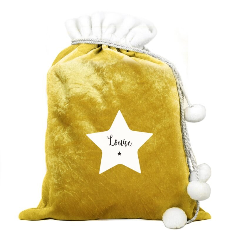 Personalised Star Luxury Pom Pom Gold Sack - Image 4