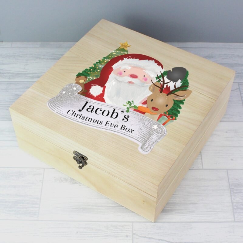 Personalised Colourful Santa Large Wooden Christmas Eve Box - Image 2