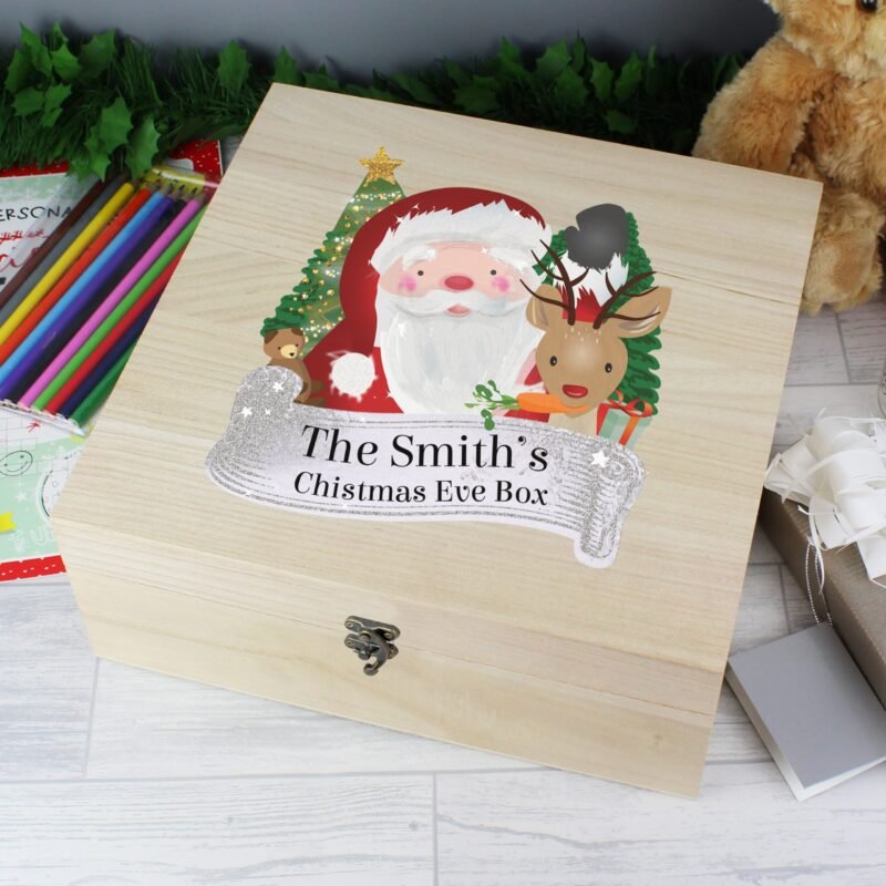 Personalised Colourful Santa Large Wooden Christmas Eve Box - Image 3