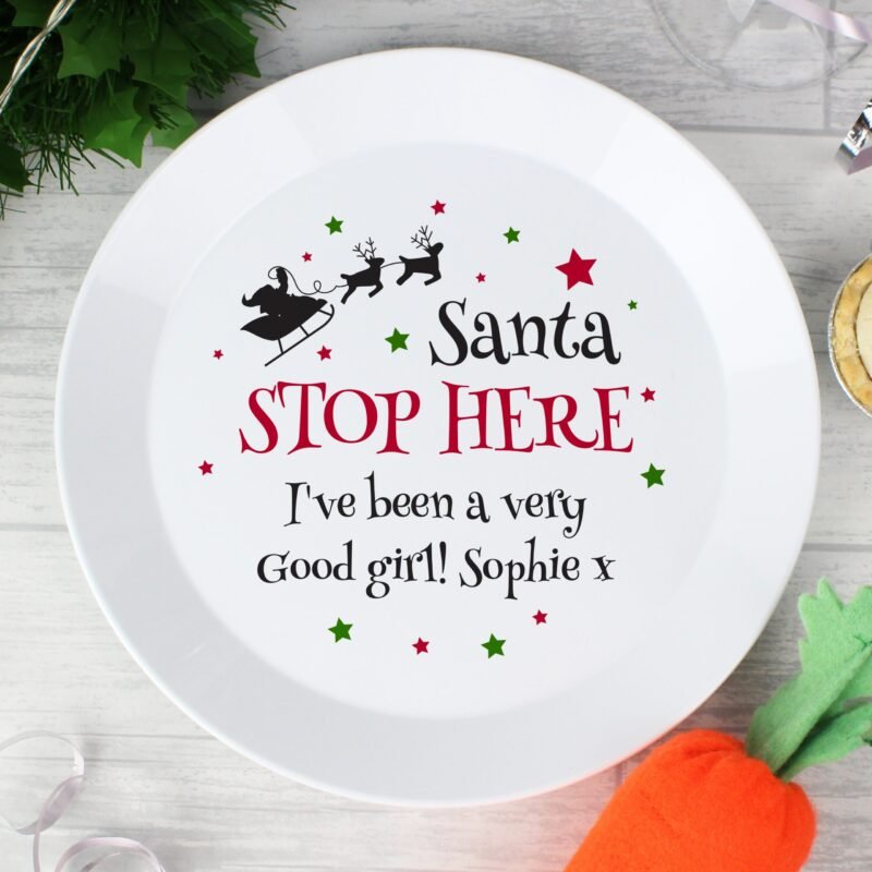 Personalised Santa Stop Here Plastic Plate - Image 4
