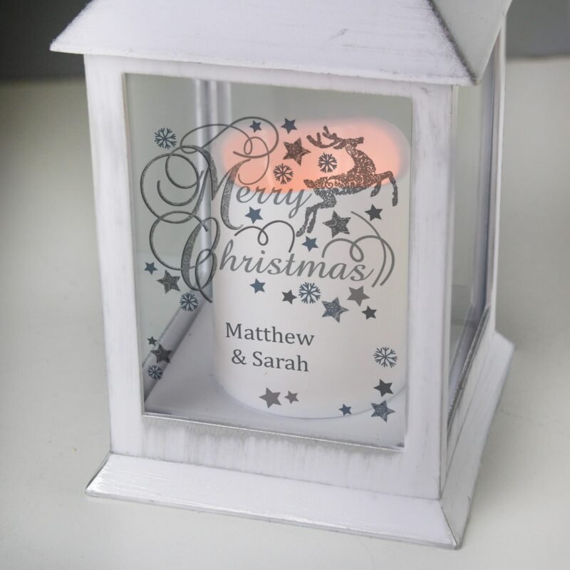 Personalised Silver Reindeer White Lantern - Image 3