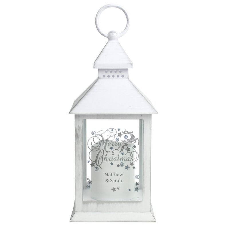 Personalised Silver Reindeer White Lantern - Image 4