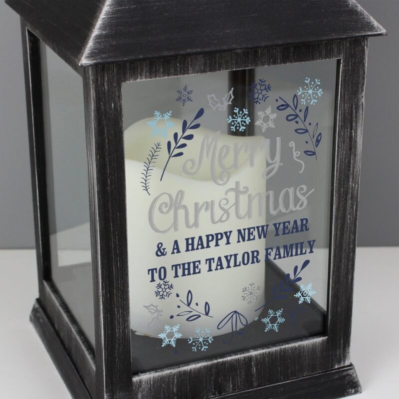 Personalised Christmas Frost Rustic Black Lantern - Image 3