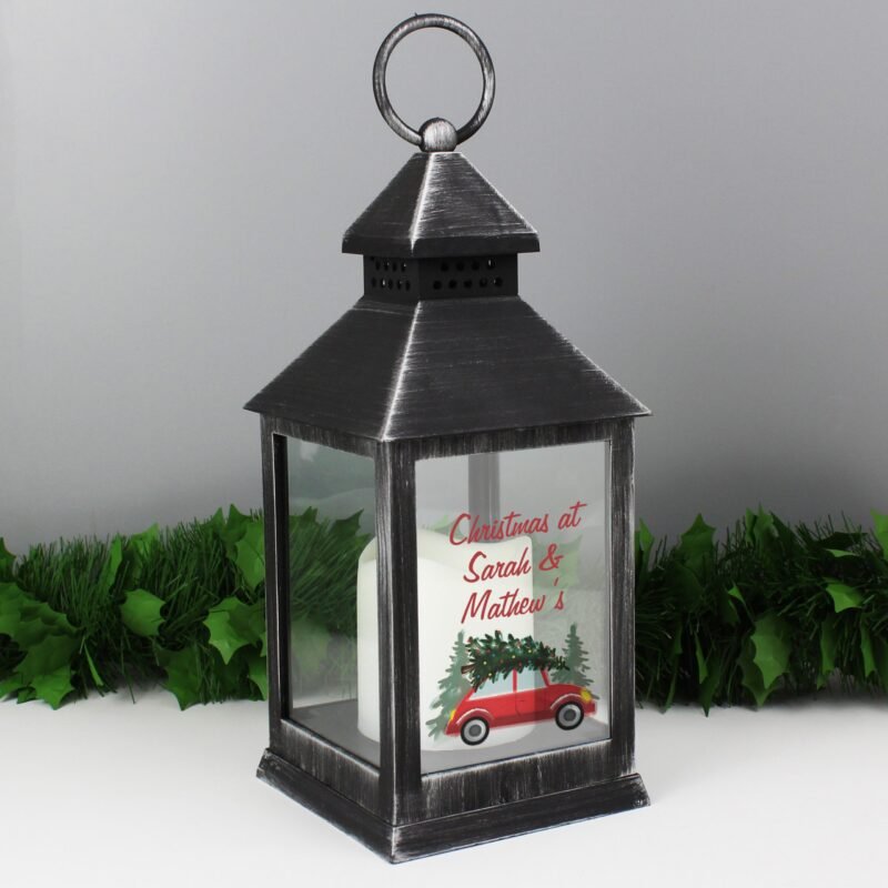 Personalised Driving Home For Christmas Black Lantern - Image 3