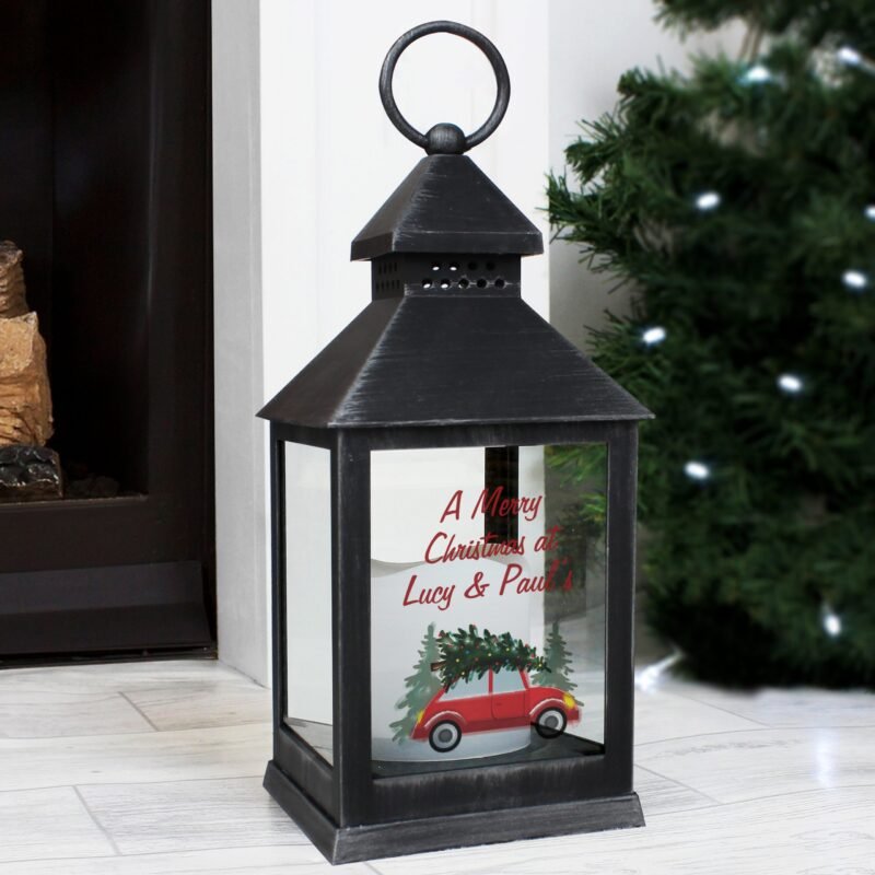 Personalised Driving Home For Christmas Black Lantern