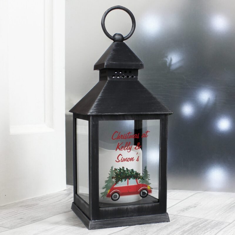 Personalised Driving Home For Christmas Black Lantern - Image 7