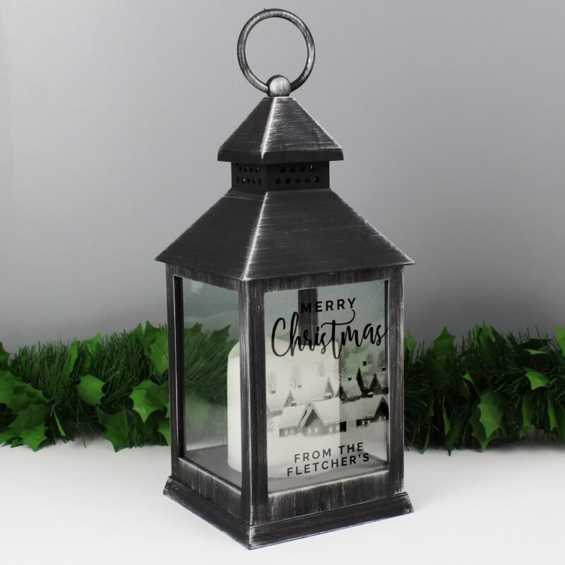Personalised Town Christmas Rustic Lantern - Image 5
