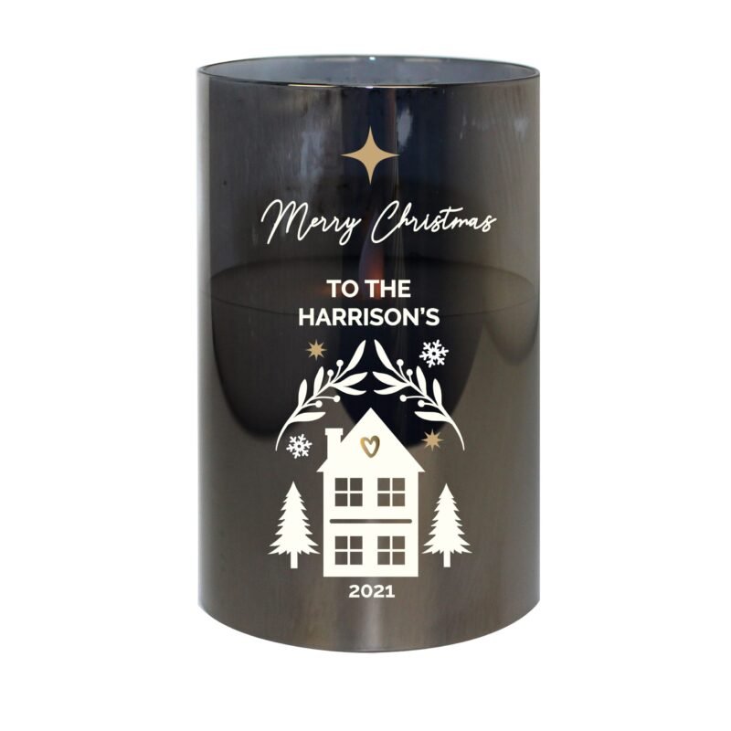 Personalised Christmas Smoked Glass LED Candle - Image 3