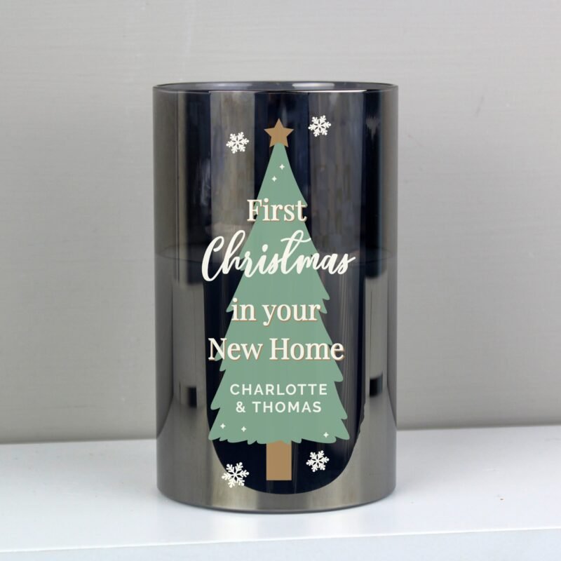 Personalised Christmas Tree Smoked Glass LED Candle - Image 3