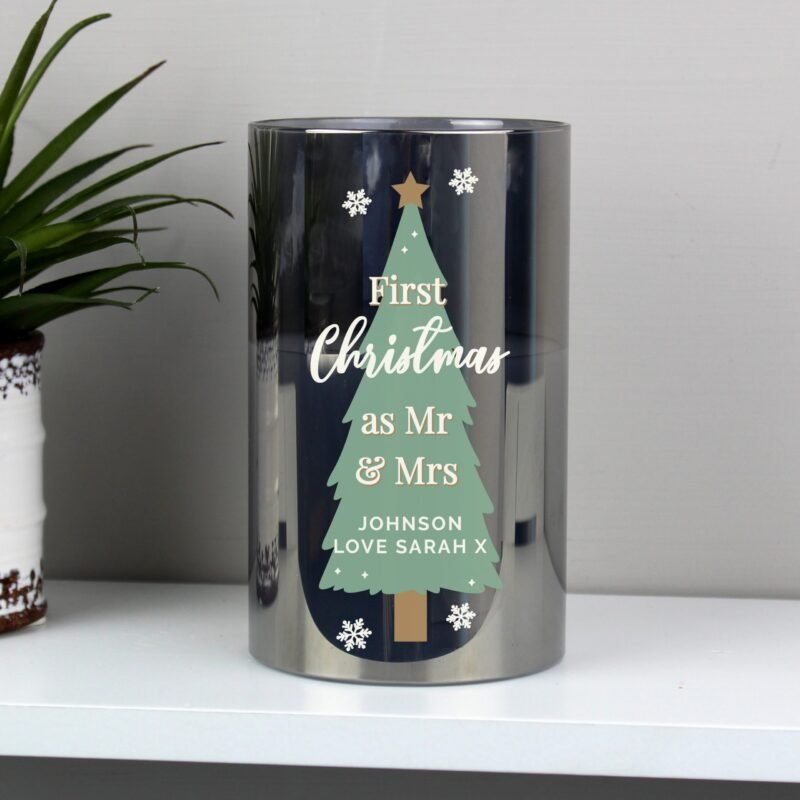 Personalised Christmas Tree Smoked Glass LED Candle - Image 5
