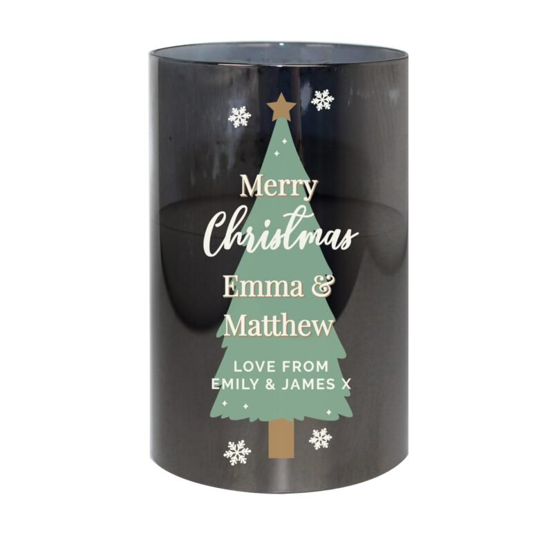 Personalised Christmas Tree Smoked Glass LED Candle - Image 6