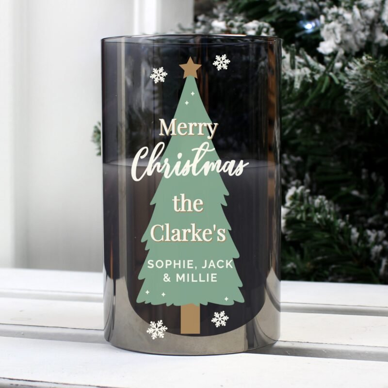Personalised Christmas Tree Smoked Glass LED Candle - Image 7